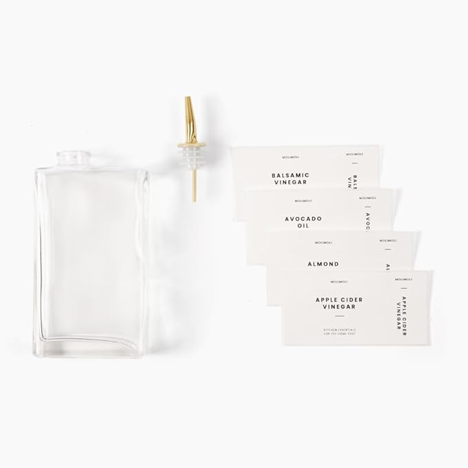 Molimoli Olive Oil Dispenser Bottle for Kitchen, Automatic Pourer, Glass Dispenser for Kitchen, Olive Oil Cruet, | Set of 4 - Gold