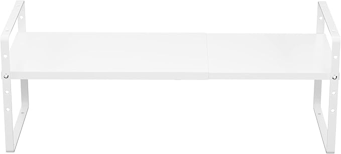 iPEGTOP Expandable Cabinet Storage Shelf Organizer Rack, Heavy Duty Steel Metal Spice Rack Adjustable Height Pantry Garage Shelf Space Riser for Counter Kitchen Organization, White, 1 Pack