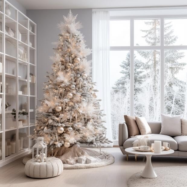 AOGU 60 Inch Faux Fur Christmas Tree Skirt White Plush Skirt for Merry Christmas Party Christmas Tree Decoration