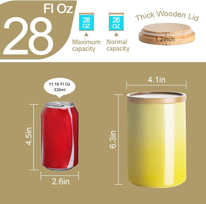 Sweejar Ceramic Food Storage Jar, Stackable Kitchen Canisters, Containers with Airtight Seal Wooden Lid for Serving Ground Coffee, Tea, Sugar, Salt and More - 28 Fl Oz (Gradient Orange)