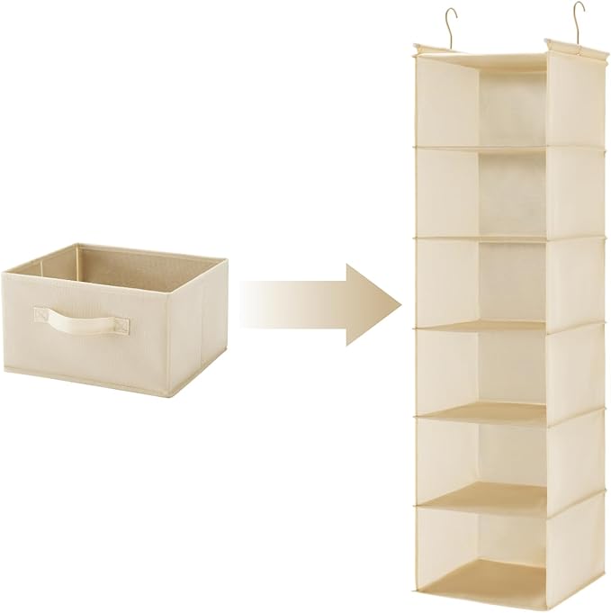 Hanging Shelf Closet Storage Organizer Removable Drawers ,Hanging Storage Organizer Hanging Sweater 2 Sock Underwear Drawers for Closet, Bedroom, Beige