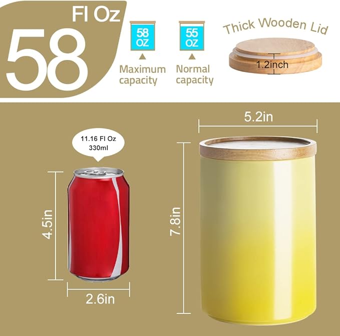 Sweejar Ceramic Food Storage Jar, Stackable Kitchen Canisters, Containers with Airtight Seal Wooden Lid for Serving Coffee Bean, Flour, Tea, Cookies, Spice and More - 58 Fl Oz (Gradient Red)