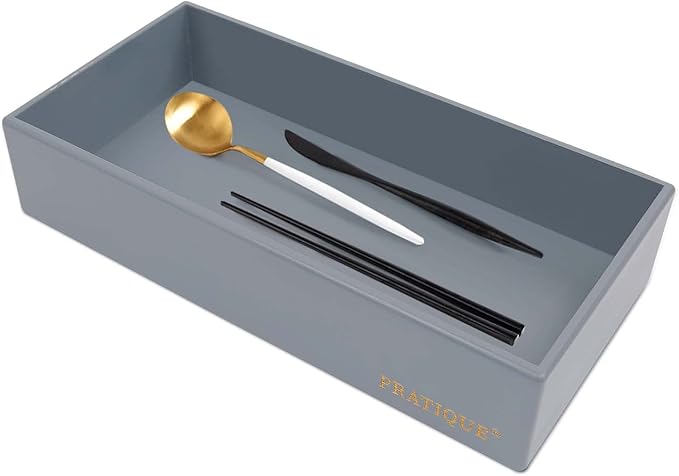 Bamboo Drawer Organizer - Kitchen Utensil Organizer Silverware Tray Cutlery Holder,Office Desk Supplies and Accessories,12 * 5.9 * 2.6,Grey