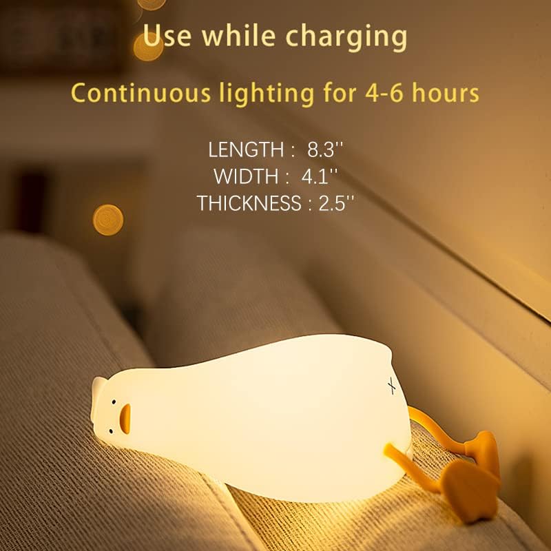 Kids Night Light, Lying Flat Duck Cute Night Light for Kids, Premium Silicone Nursery Nightlight, Touch Control, Type-C Rechargeable, Duck Lamp