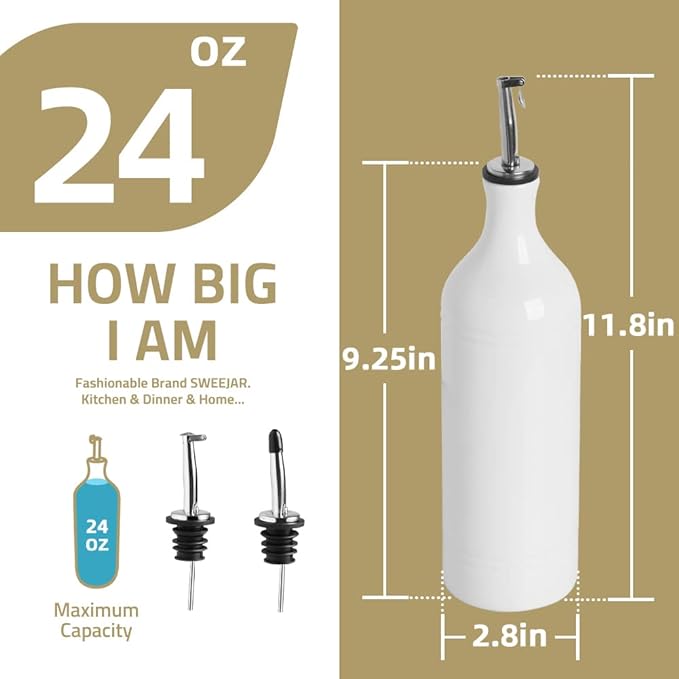 Sweejar Large Ceramic Olive Oil Dispenser Bottle, Opaque Oil Cruet Protects Oil to Reduce Oxidation, Storage Oil, Vinegar, Soy Sauce & Other Liquids, Pack of 1, 24 Fl Oz (Beige)
