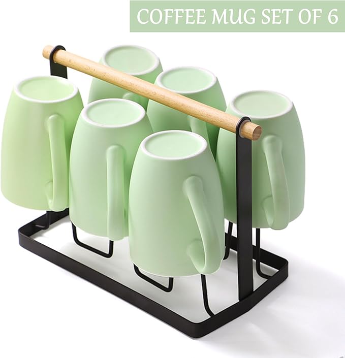 Coffee Mugs Set of 6, 12oz Ceramic Coffee Mugs with Handle, Matte Porcelain Green Coffee Mug for Latte, Tea, Cocoa, Cappuccino, Cups for Women Men for Home Restaurant Mug (Green)