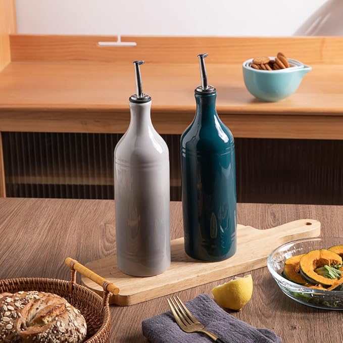 Sweejar Large Ceramic Olive Oil Dispenser Bottle, Opaque Oil Cruet Protects Oil to Reduce Oxidation, Storage Oil, Vinegar, Soy Sauce & Other Liquids, Pack of 1, 24 Fl Oz (Gradient Fog Gray)