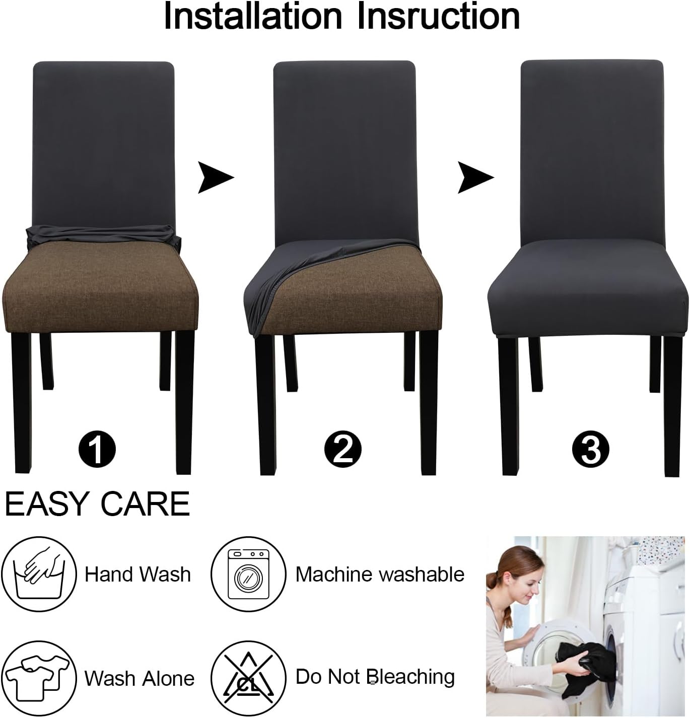 JQinHome Dining Chair Covers Dining Room Chair Slipcovers, 2 Pack High Stretch Removable Washable Parsons Chair Slipcover for Home Party Hotel Wedding Ceremony (Grey)