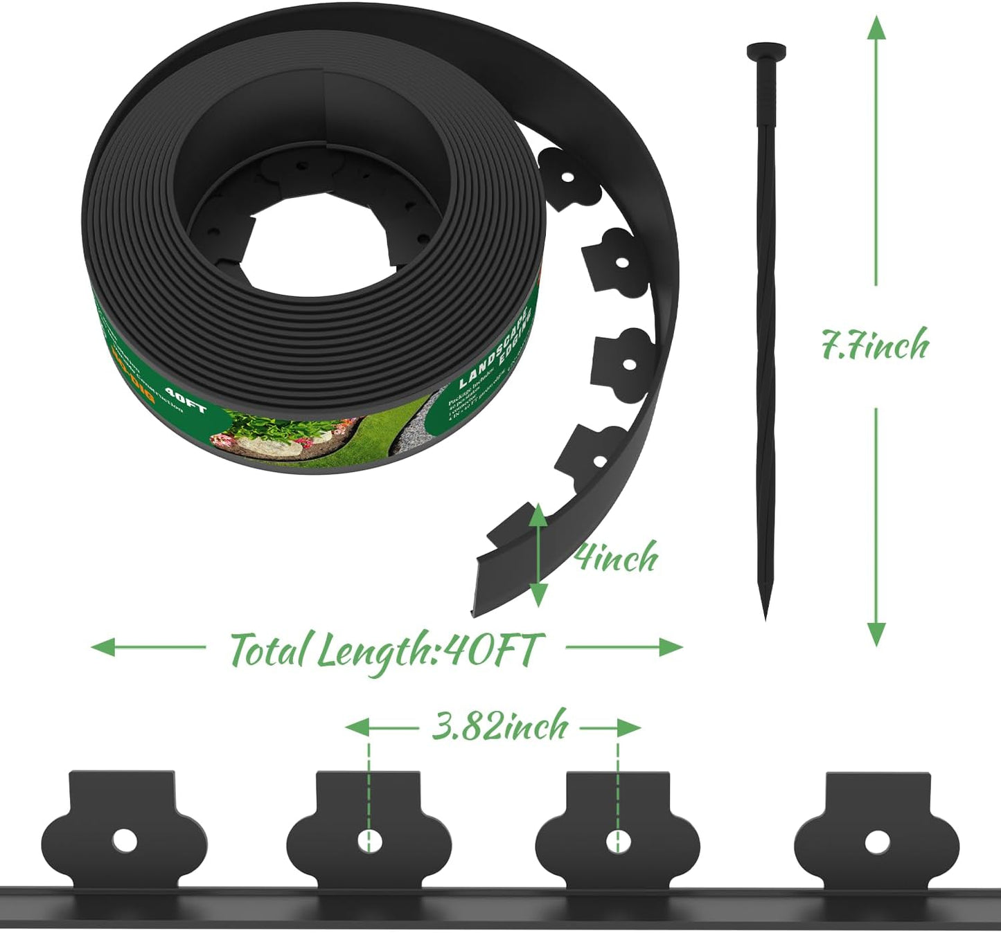 Mars Villa Landscape Edging 4 inch Tall 40FT Garden Edging Border with 40 Anchoring Spikes Flexible Garden Border Edging Kit, Plastic Edging for Landscaping for Lawn Flower Yard Paver (Black)