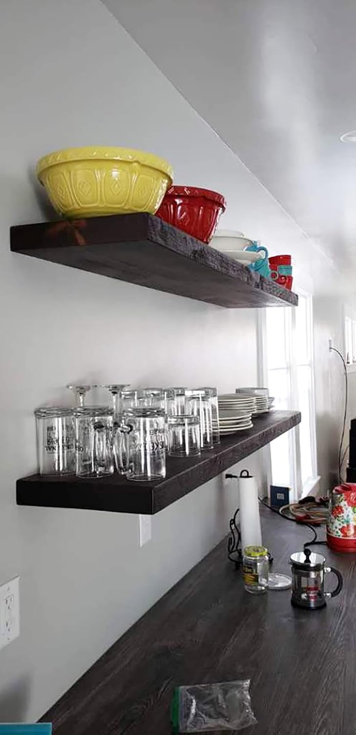 Joel's Antiques 30 Inch Wooden Floating Shelves for Wall - 30x12x2 in - Made of Natural Wood - Long Heavy Duty Rustic Wall Shelves for Bedroom - Perfect for Living Room, Kitchen - Mocha