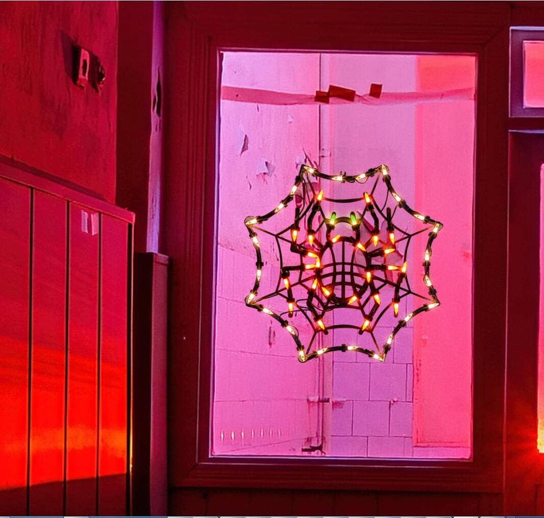 12.8" Lighted Cobweb Halloween Window Silhouette Decoration,Halloween Lighted Window Decoration,Hanging Light Up Holiday Ornament( Cobweb Light)