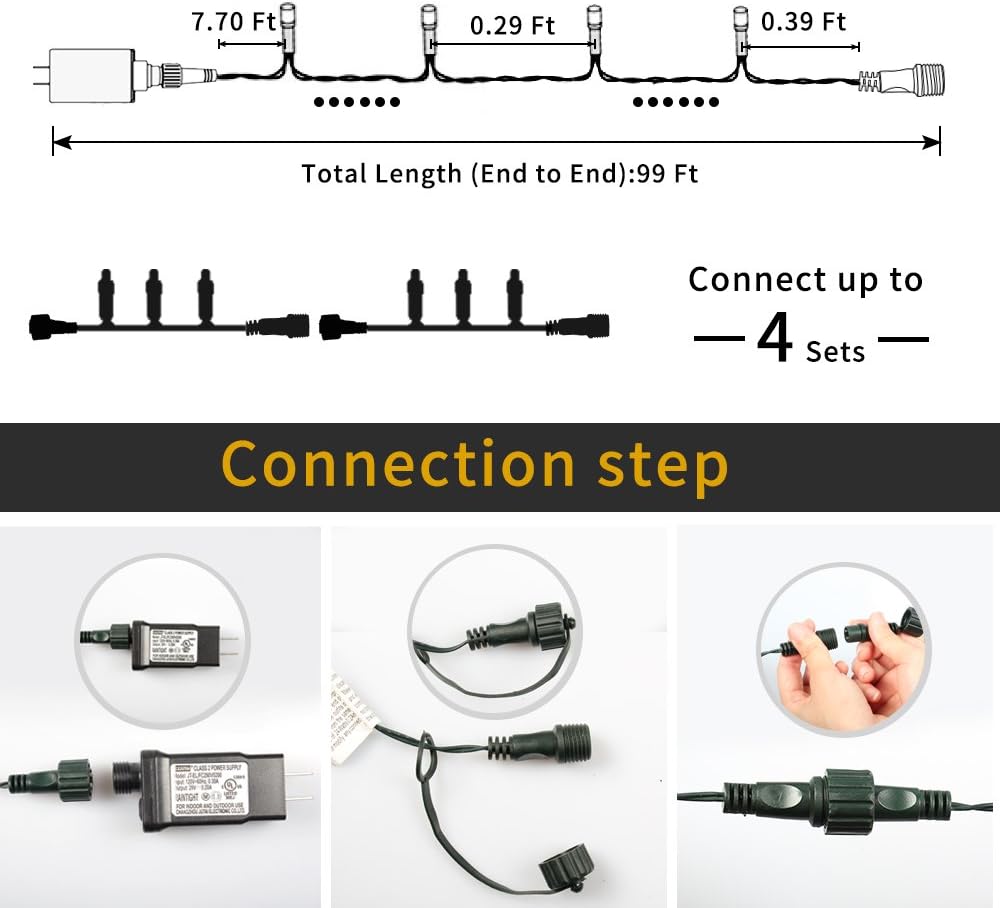 XTF2015 105ft 300 LED Christmas String Lights, End-to-End Plug 8 Modes - UL Certified - Outdoor Indoor Fairy Lights for Christmas Tree, Patio, Garden, Party, Wedding, Holiday (Cool White)