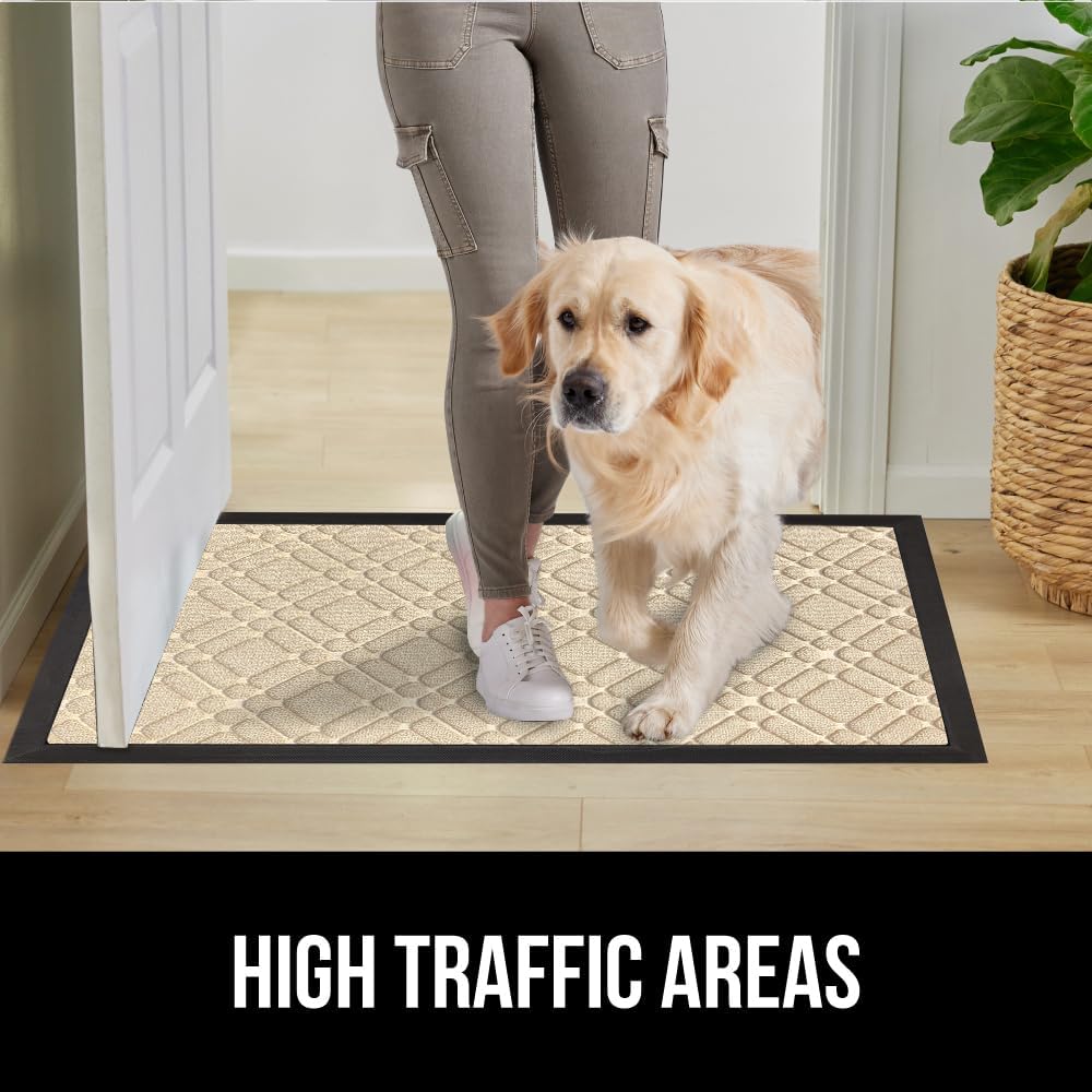 GORILLA GRIP 100% Waterproof All-Season WeatherMax Doormat, 47x35, US Designed Natural Rubber, Stain and Fade Resistant, Low Profile Indoor Outdoor Door Mats, Easy Clean Patio Mat, Modern Latte