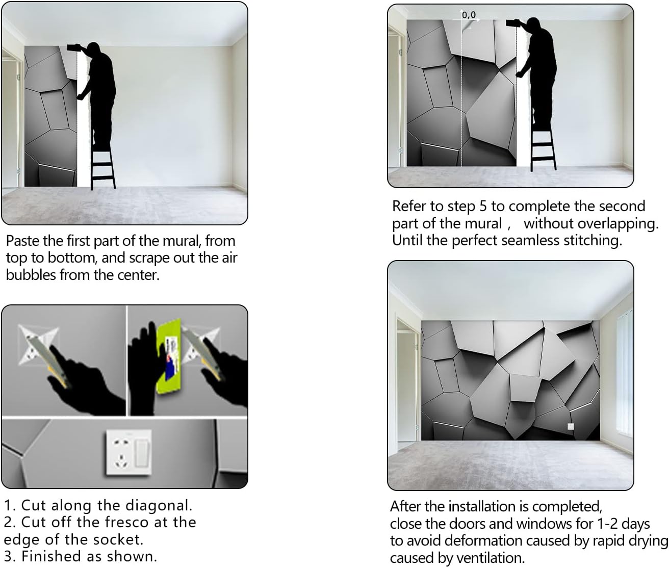 Grey Geometry wallpeper Living Room Bedroom Office Wall Mural - 91"x65"(Not Peel and Stick)