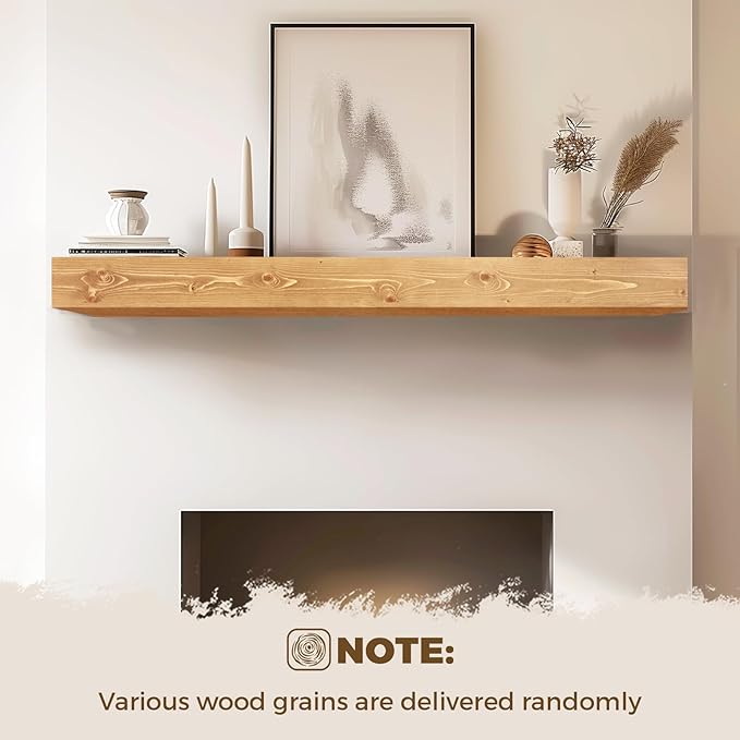 56x8x5 Fireplace Mantel - Handcrafted Rustic Solid Wood Wall Mounted Floating Shelf