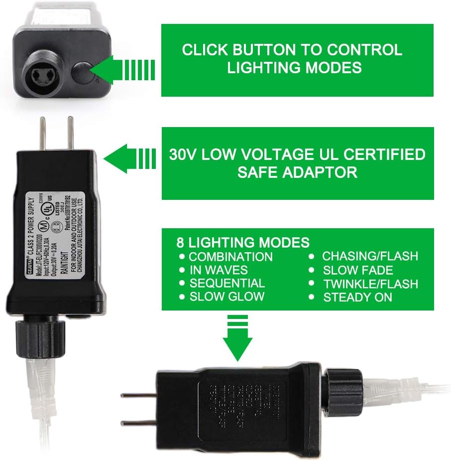 33FT 100 LEDs String Lights Waterproof Fairy Lights 8 Modes with Memory 30V UL Certified Power Supply for Home, Garden, Wedding, Party, Christmas Decoration Indoor Outdoor (Red)