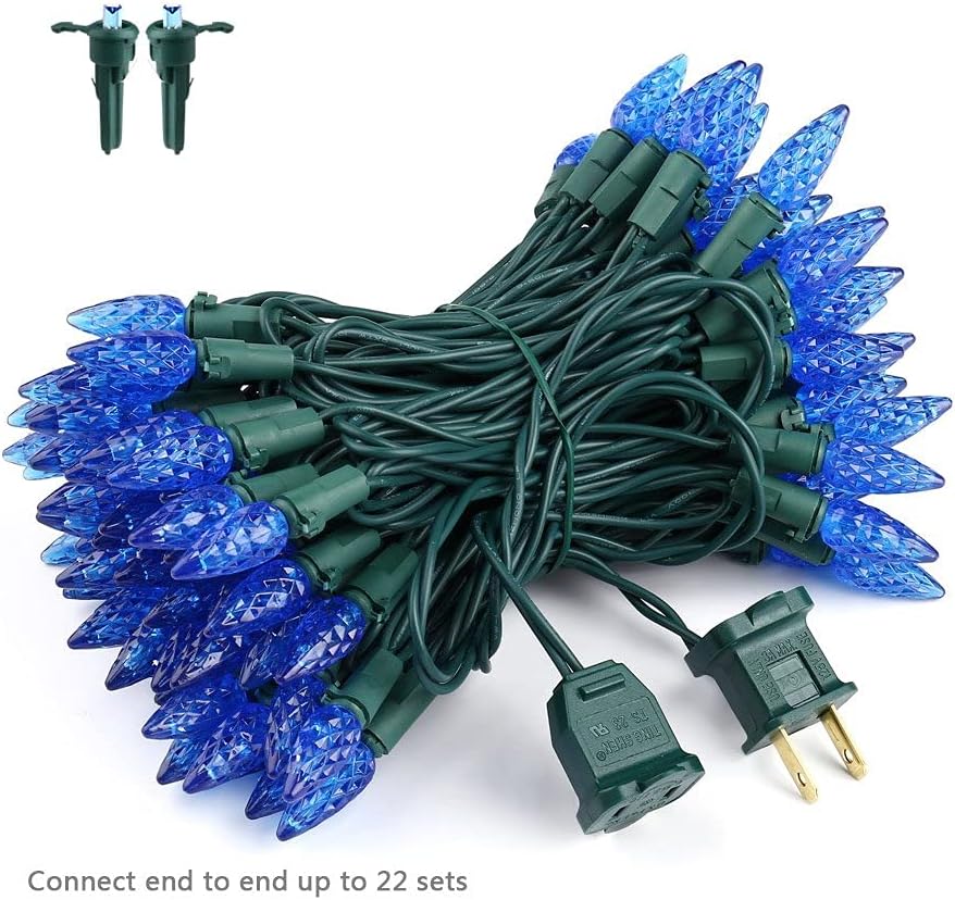 Brizled Upgrade Faceted C5 LED Christmas Lights, 100 LED 33ft Mini String Lights, 120V UL Certified, for Indoor and Outdoor Decoration, Patio and Christmas Tree, Blue