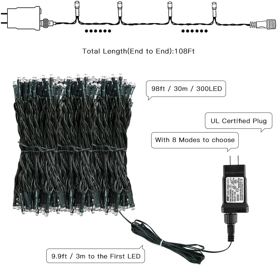 AmyHomie Blue Halloween Lights, 108Ft 300LED Halloween String Lights Outdoor Waterproof, End-to-End Indoor Fairy Decorative Lights for Wedding, Party, Christmas Decor