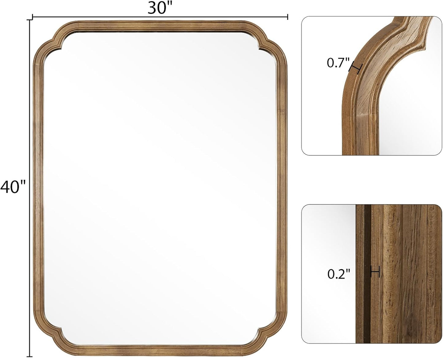 WallBeyond 30" x 40" Rounded Corner Arch Wall Mirror with Wood Frame for Entryway, Living Room or Bedroom Home Decor - Light Woodgrain, Honey-Colored