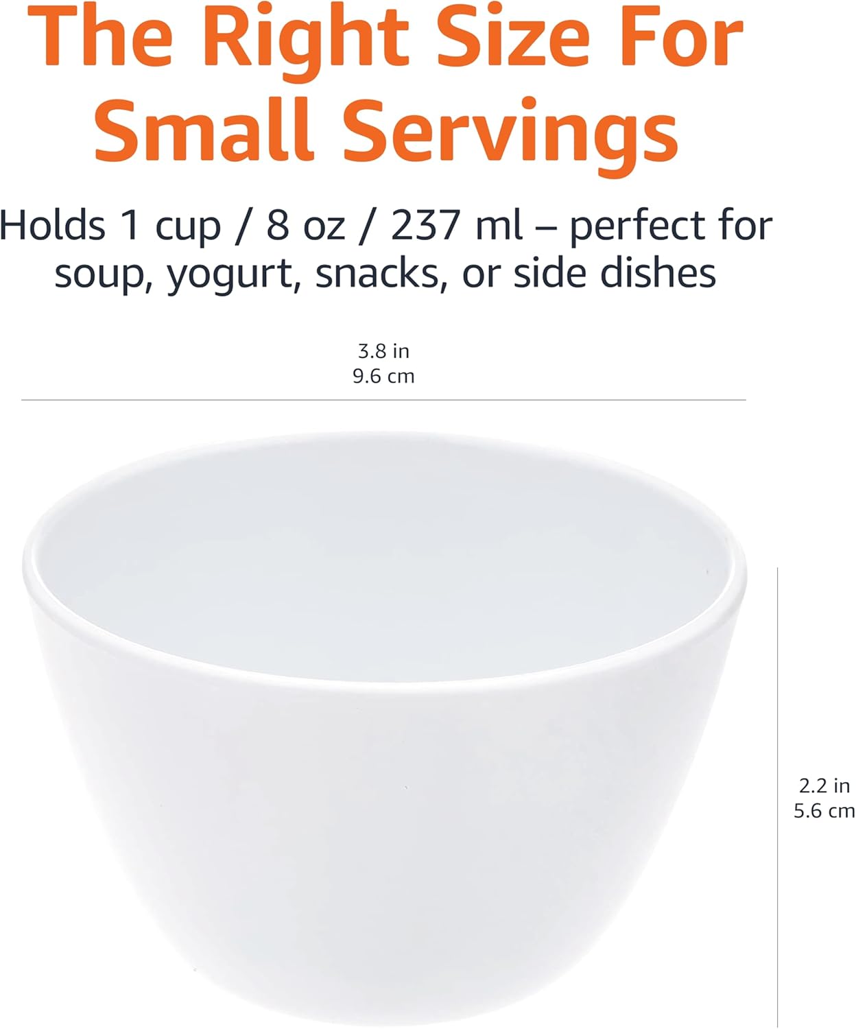 Amazon Basics Round Melamine Bowl, 8 oz, White, 6 Piece Set (Previously AmazonCommercial brand)