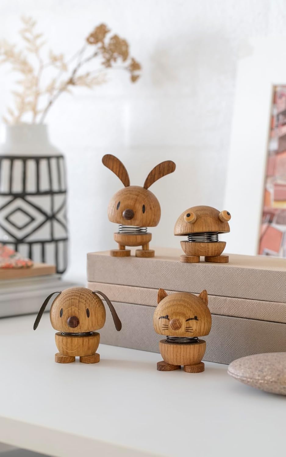 Hoptimist Dog Oak Bimble, Woody Brown, Home Decor Ornament - Danish Design, Wood W/Metal Spring, Small- Creates Cheerful Movement