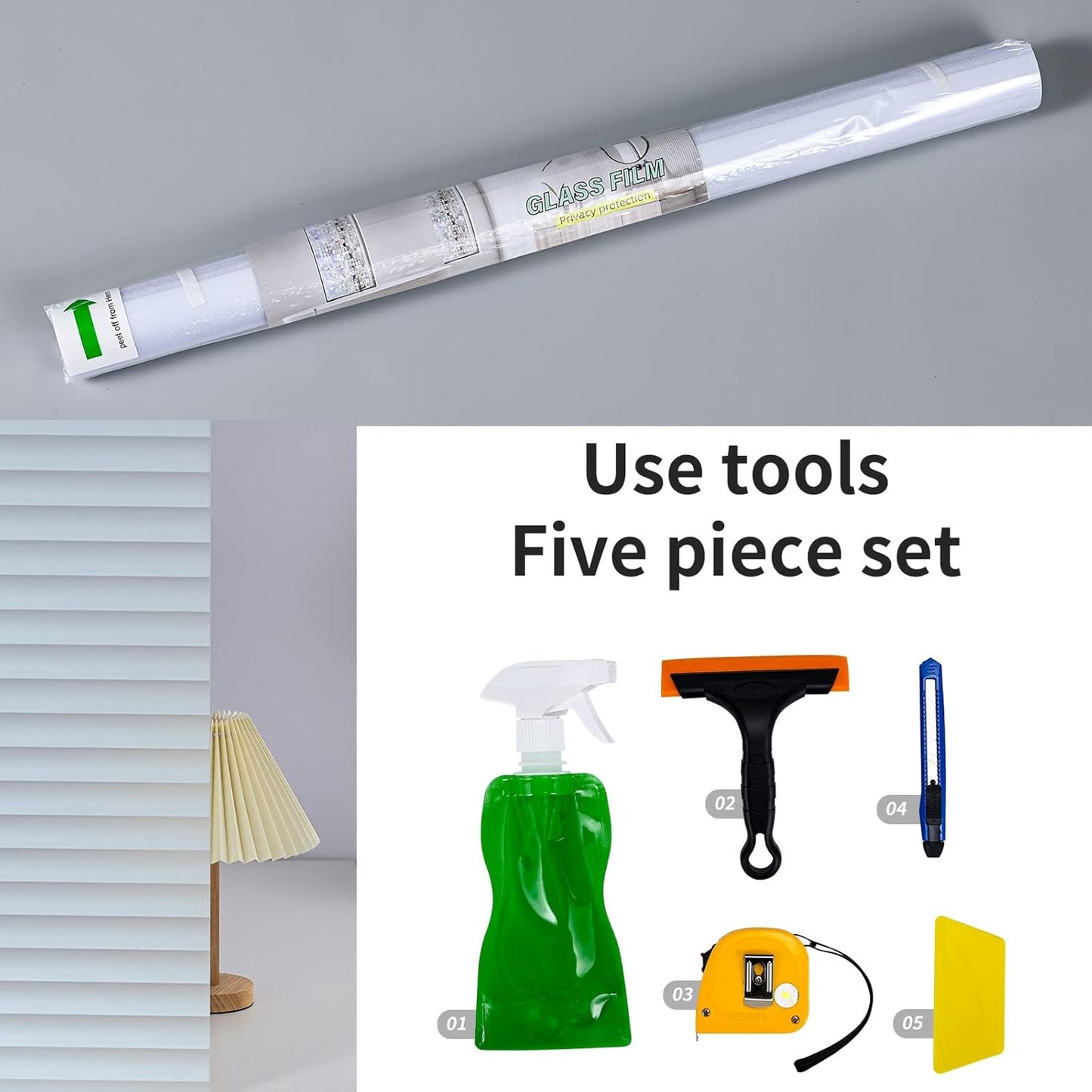 Window Privacy Film with Installation Tools, Blinds Pattern, Static Cling, Anti UV, Heat Control, Ideal for Home Shower Office Glass Door (Blinds Pattern, 17.5X118.1Inch)