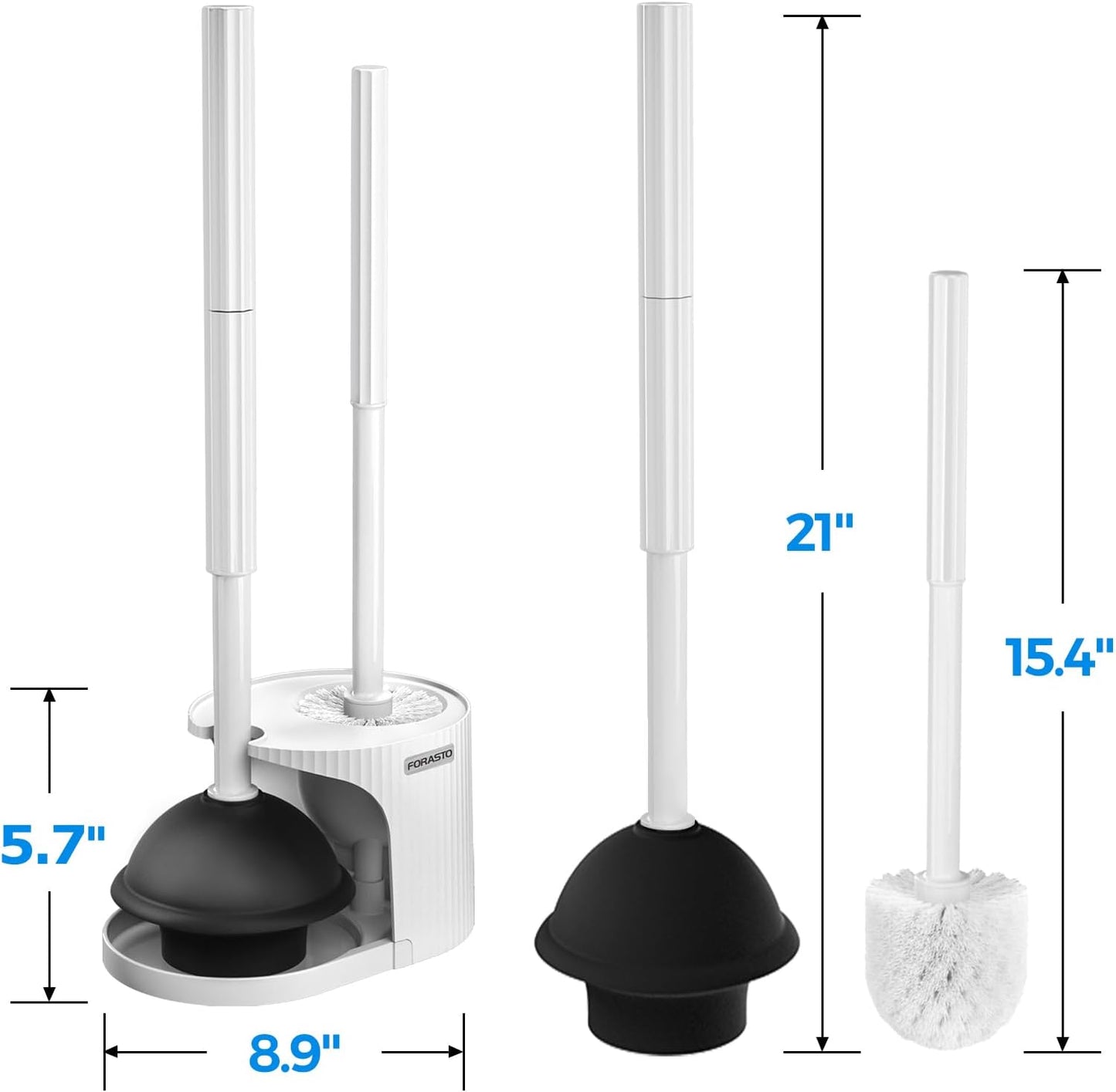 2Pack 2 in 1 Toilet Brush and Plunger Set, Extended Handle Plunger,Toilet Bowl Brush Plunger Set,Bathroom Cleaning Tools ,Toilet Brush Plunger Combo,Cleaning Brush,Cleaning Supplies(White)