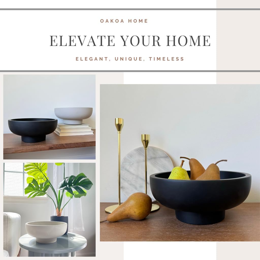 OAKOA Concrete Black Decorative Bowl for Home Decor - Black Fruit Bowl - Modern Pedestal Coffee Table Bowl for Entryway Table