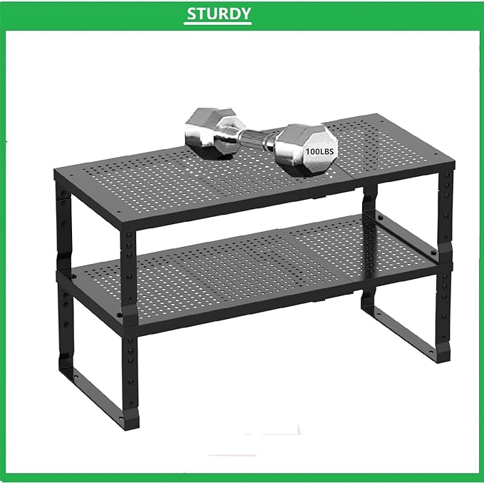 Metal Stackable Expandable Storage Shelf - Multi-Functional Home Storage Shelf, Suitable for Kitchen, Cabinet,Bathroom, Office, Garage, etc.(3PACKS/Black/Large