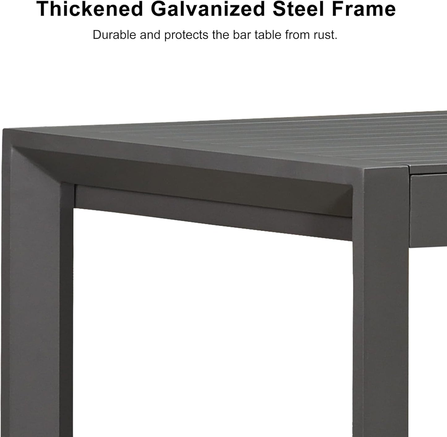 PURPLE LEAF 43.1'' Rectangle Outdoor Patio Bar Height Pub Table, Outside Aluminum Tall Kitchen Bar Table with Sturdy Legs for Bar Stool, Indoor and Outdoor, Garden, Grey