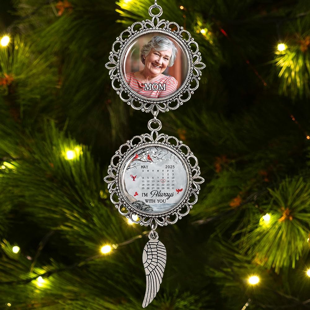 Memorial Car Rear View Ornament with Custom Photo - Moment Your Heart Stopped Wing Charm Hanginh Ornament Car Mirror Remembrance Sympathy Gift for Loss of Loved Ones Grieving Keepsake