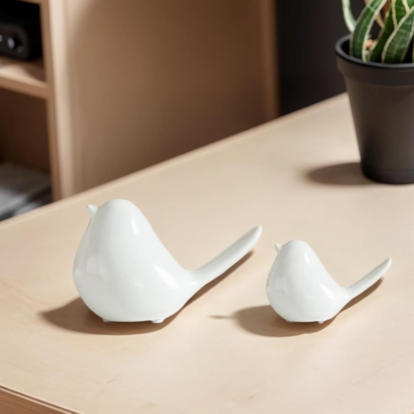 2 Pcs Small Animal Statues, White Bird Home Decor, Cute White Fat Bird Modern Home Decorative, Ceramic Decor for Office Desktop, Bookshelf, Bedroom, Living Room, Cabinets (New)