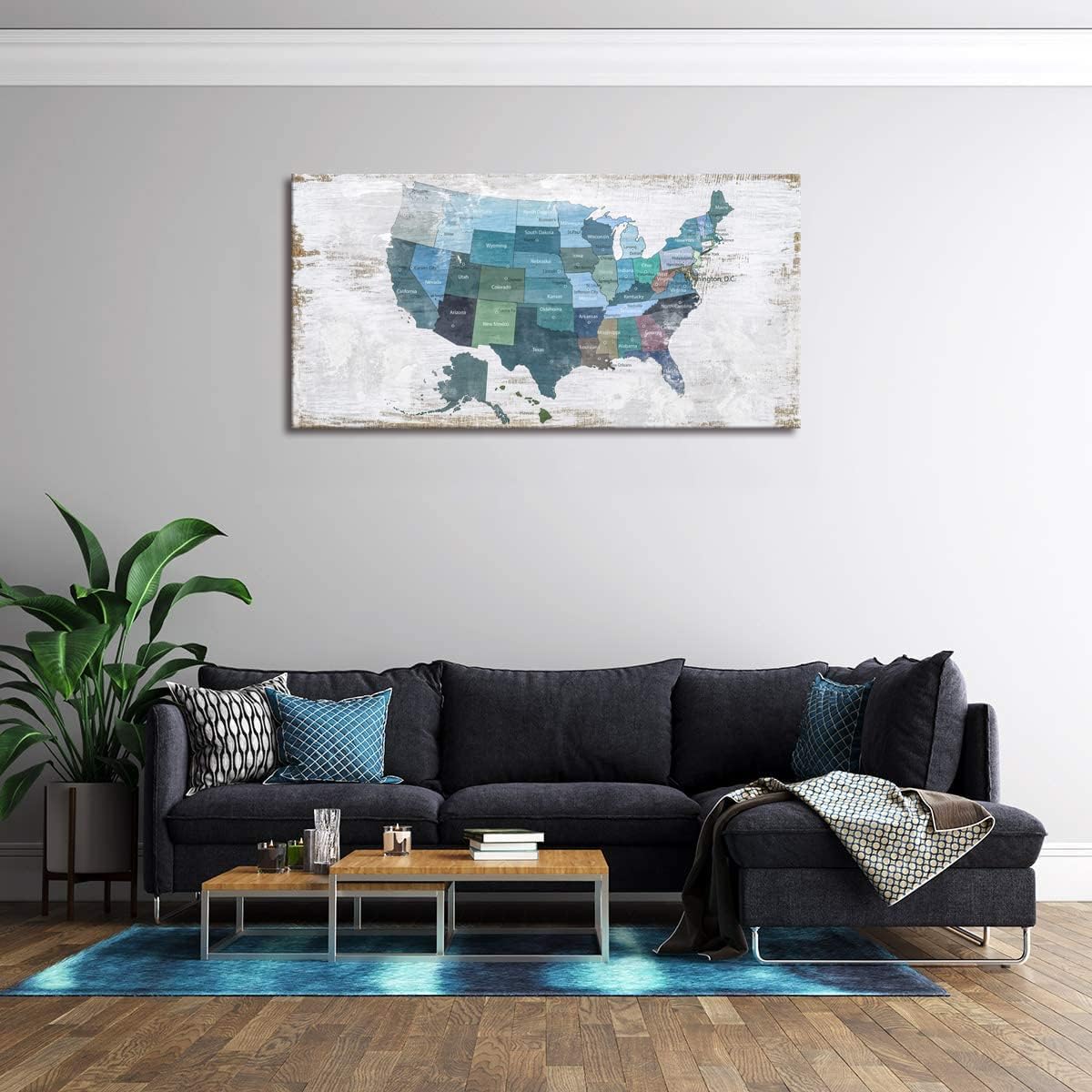 Map of The United States Wall Decor Map Canvas Wall Art for Wall Decoration Wood Background USA Canvas Prints for Bedroom Office Kitchen Home Wall Decor Framed Artwork Ready to Hang30 x60
