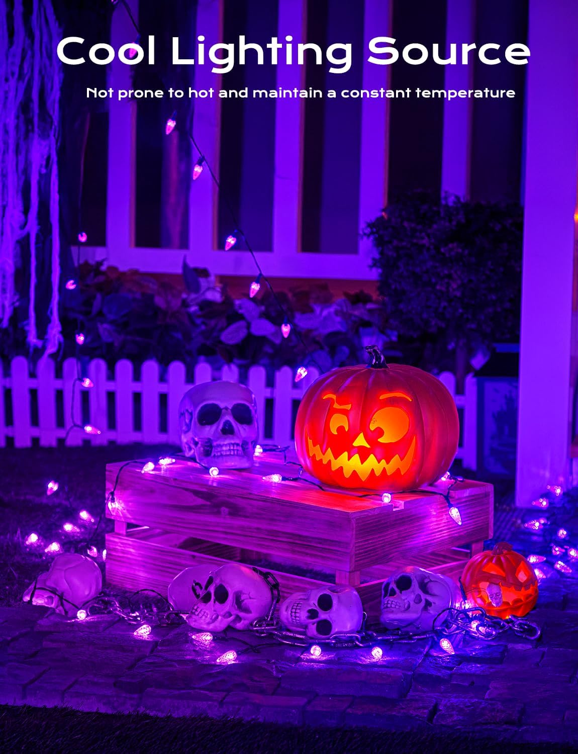 Brightown Solar Operated C6 Halloween Outdoor Lights, 22.64ft 50 LEDs Purple Halloween Lights, Strawberry LED Fairy Lights, Solar Waterproof String Light for Tree, Garden Decor Outdoor Decorations