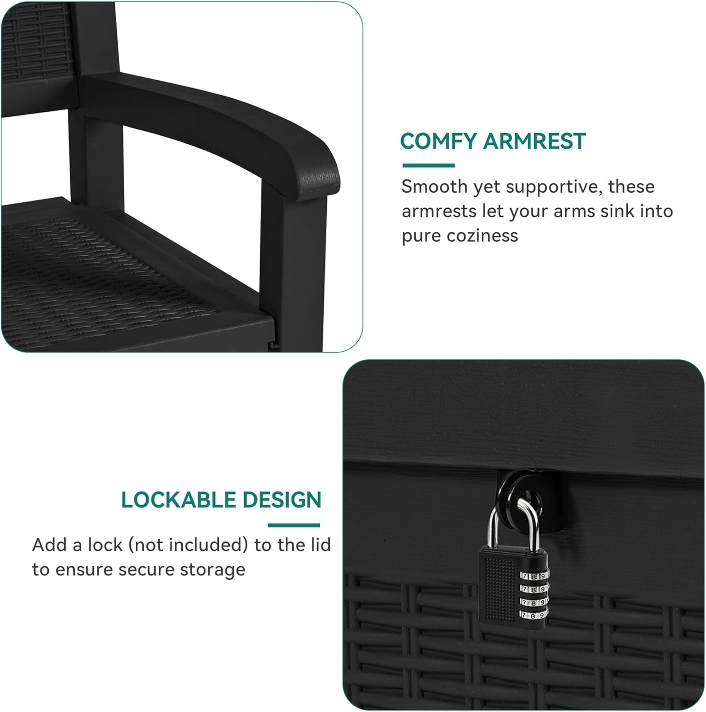 YITAHOME 70 Gallon Deck Bench with Storage, Outdoor Storage Box Bench with Armrests for Patio Garden Pool Porch, Waterproof&Lockable, Black