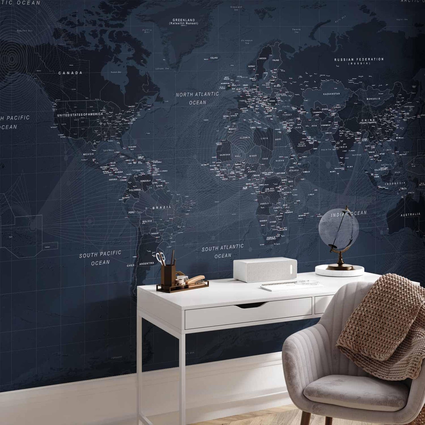 artgeist Premium Wall Mural World Map 157x110 in - XXL Non-Woven Wallpaper Fleece Wall Decor Photo Print Picture Image Design Home Map of The World k-A-0123-a-a