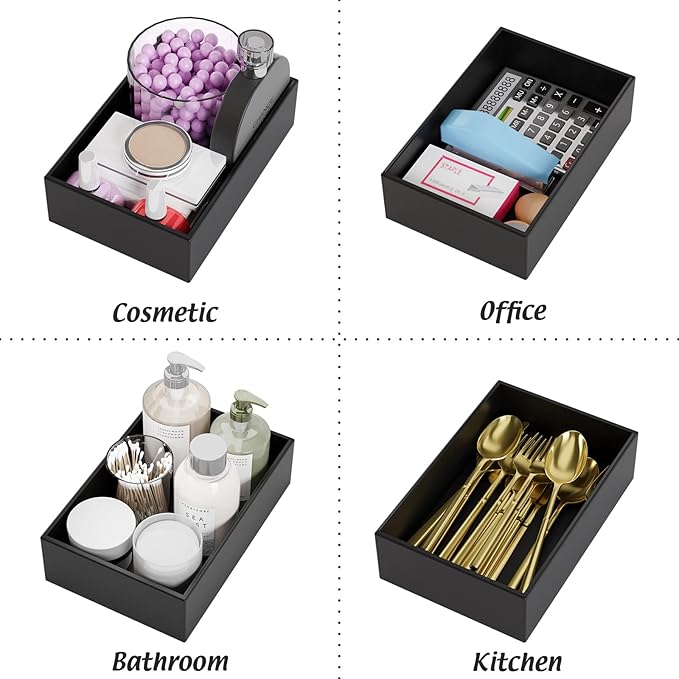 Black Bamboo Drawer Organizer - Silverware&Utensil Holder Organizer for Kitchen Drawers, Multi-Use Drawer Dividers Boxes for Bathroom Counter,Cabinet, Garage, Office Desk, Makeup, Jewelry (9"6"2.5")