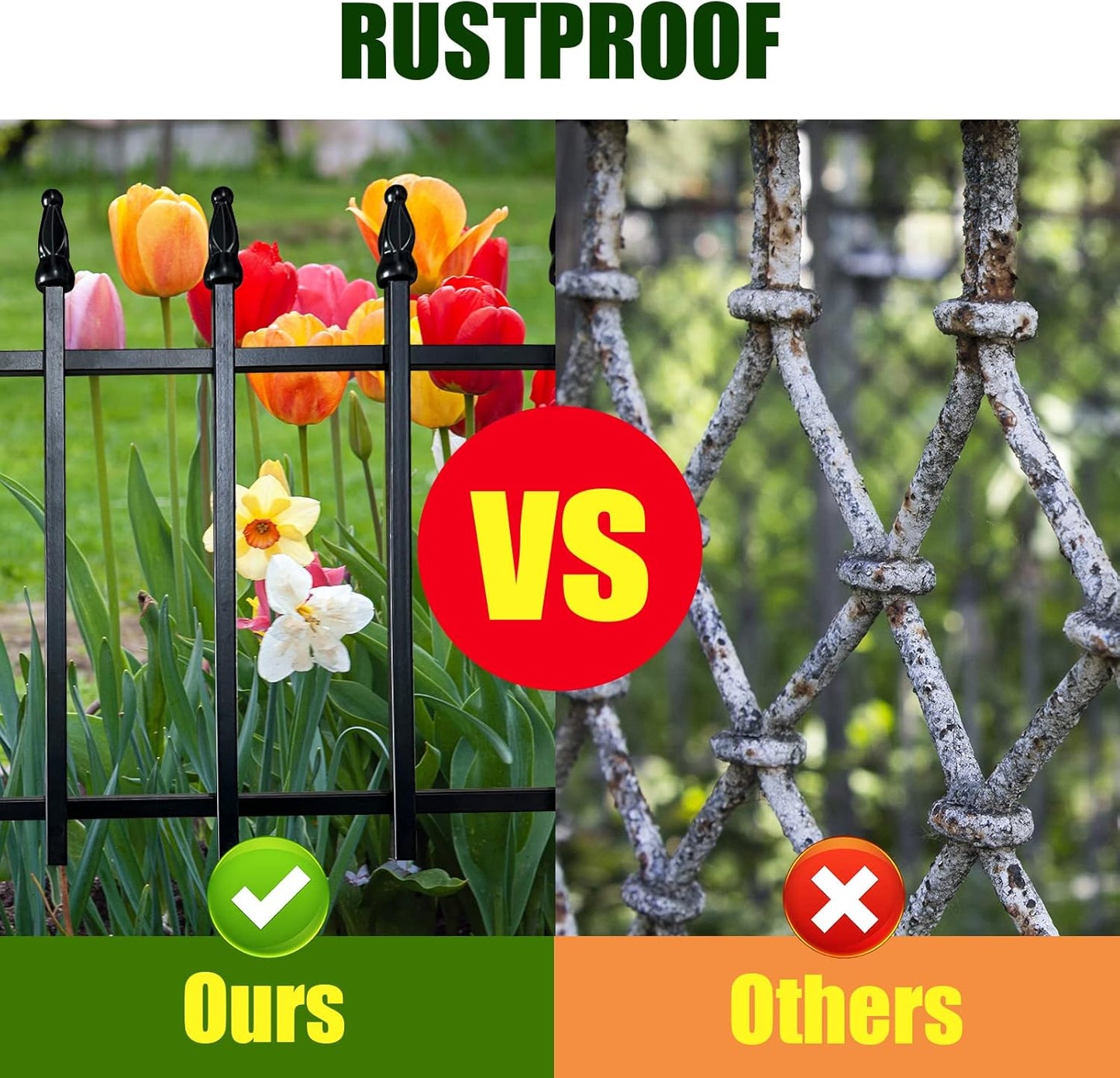 Metal Decorative Garden Fence 22" Wide x 18" High (5 Panels, Total Length 9.17 feet), Metal Border Folding Fence, Landscape Fencing for Flower Bed, Yard, Animal Barrier