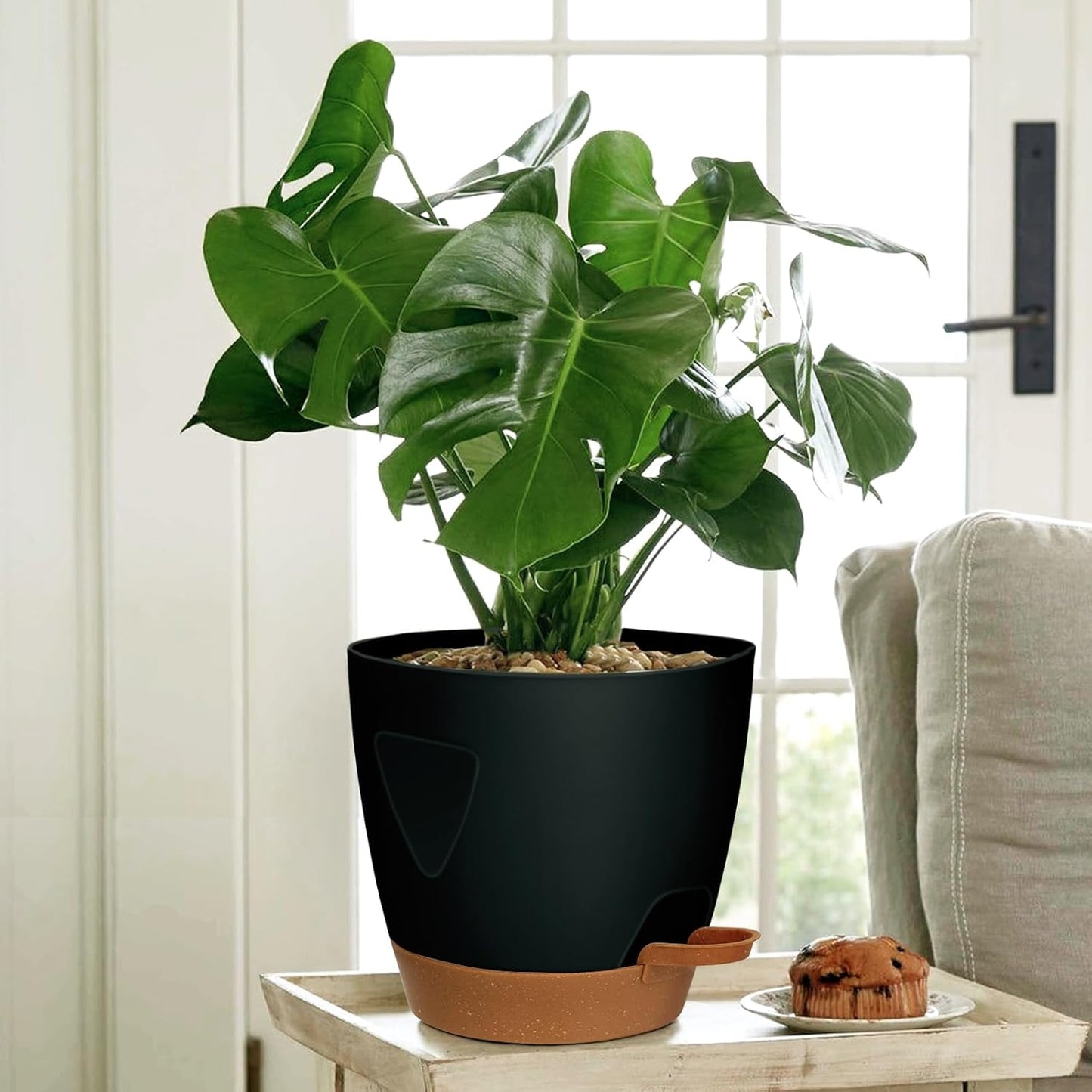 - Uneed Plastic Flower Pot,5-Pack Plant Pots with Drainage 7/6.5/6/5.5/5 Inch,Self Watering Pots for Indoor Plants,Planters for Indoor Outdoor Plants (Black)