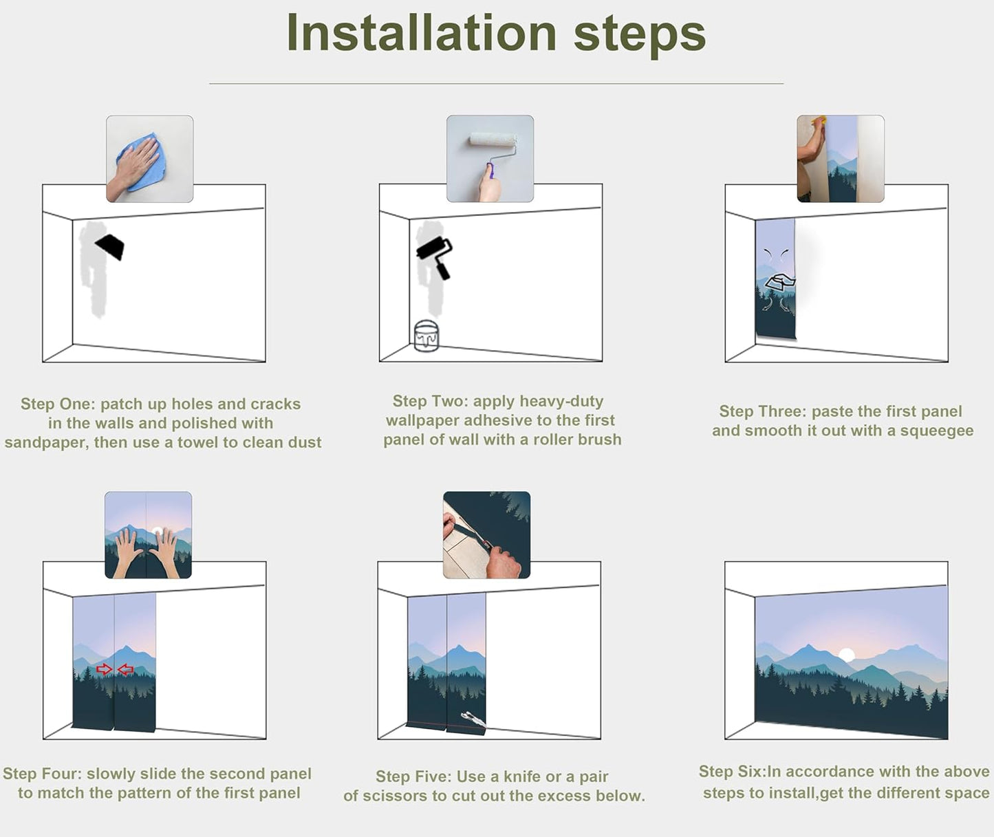 Natural Mountain Forest Landscape Wallpaper Mural for Living Room, Bedroom, Dinning Room, Large Background Waterproof Wall Decor(Not Peel and Stick)