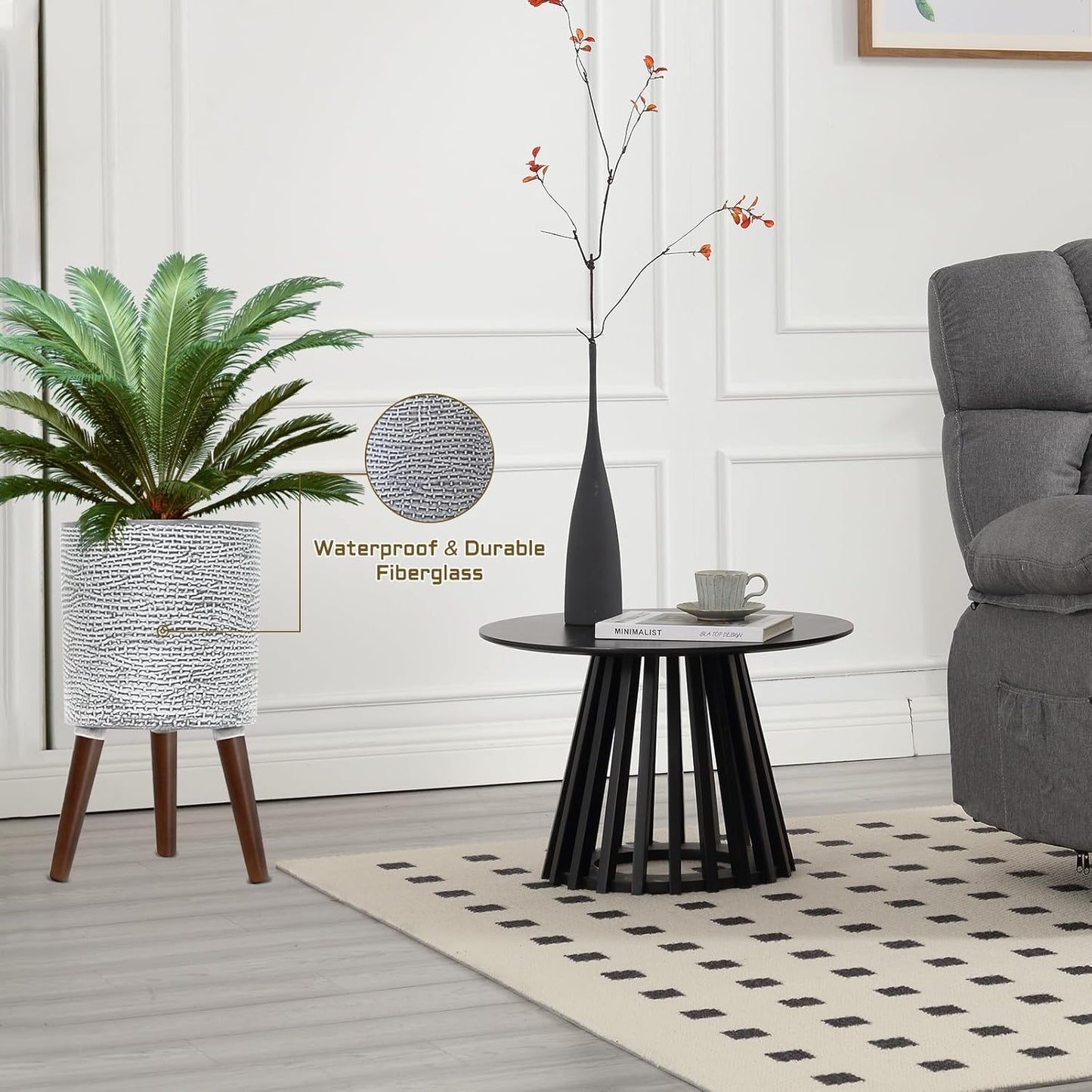 Flower Pot with Legs Tall Flower Pot with Drainage Holes for Indoor and Outdoor Decorative Planting (Gray Wave, 12 Inches)