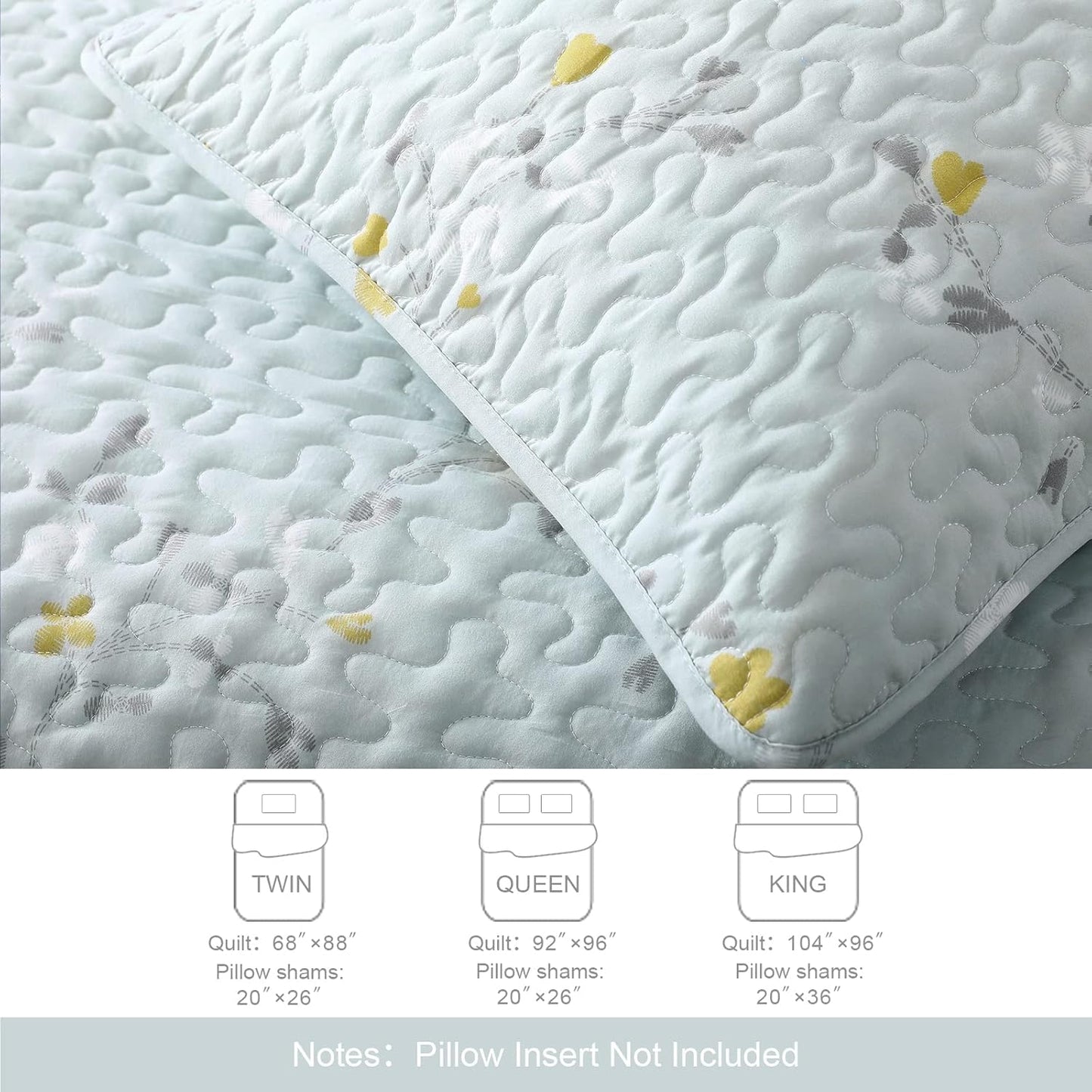 Exclusivo Mezcla Reversible Boho Quilt Set Queen Size, 3 Pieces Flowers Aqua All Season Bedspreads, Ultra Soft Floral Coverlet Bedding Set with Printed Pattern (1 Quilt, 2 Pillow Shams)