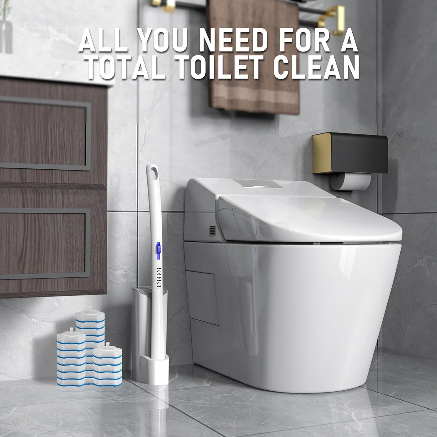 KOKL Disposable Toilet Brush, Toilte Wand Kit, Toilet Brushes and Holders with 40 Refills, Toilet Bowl Brush, Toilet Bowl Cleaning Wands, Toilet Cleaning System for Bathroom Maintenance(2-Set)