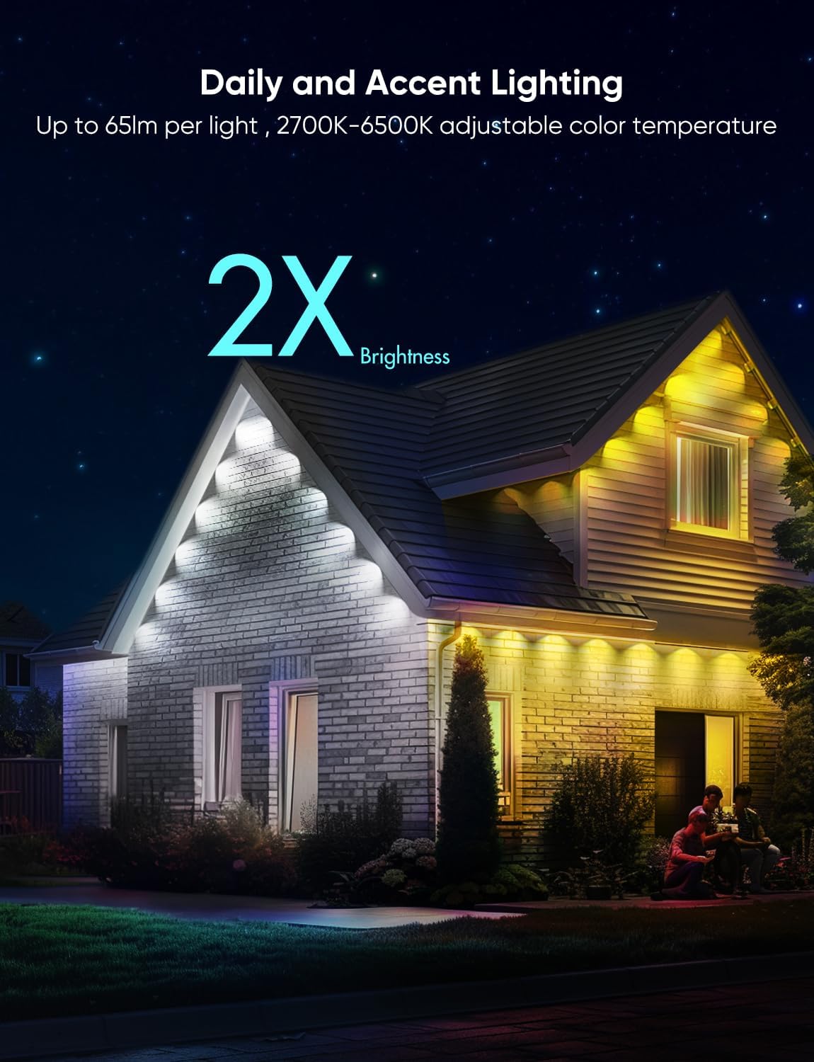 Permanent Outdoor Lights Pro 100ft, RGBCW Smart Eaves Lights with 72 LED Lights, Dual Lens, Cuttable, 111 Scene Modes, IP67 Waterproof Lighting for Holiday Decoration, Work with Alexa, White