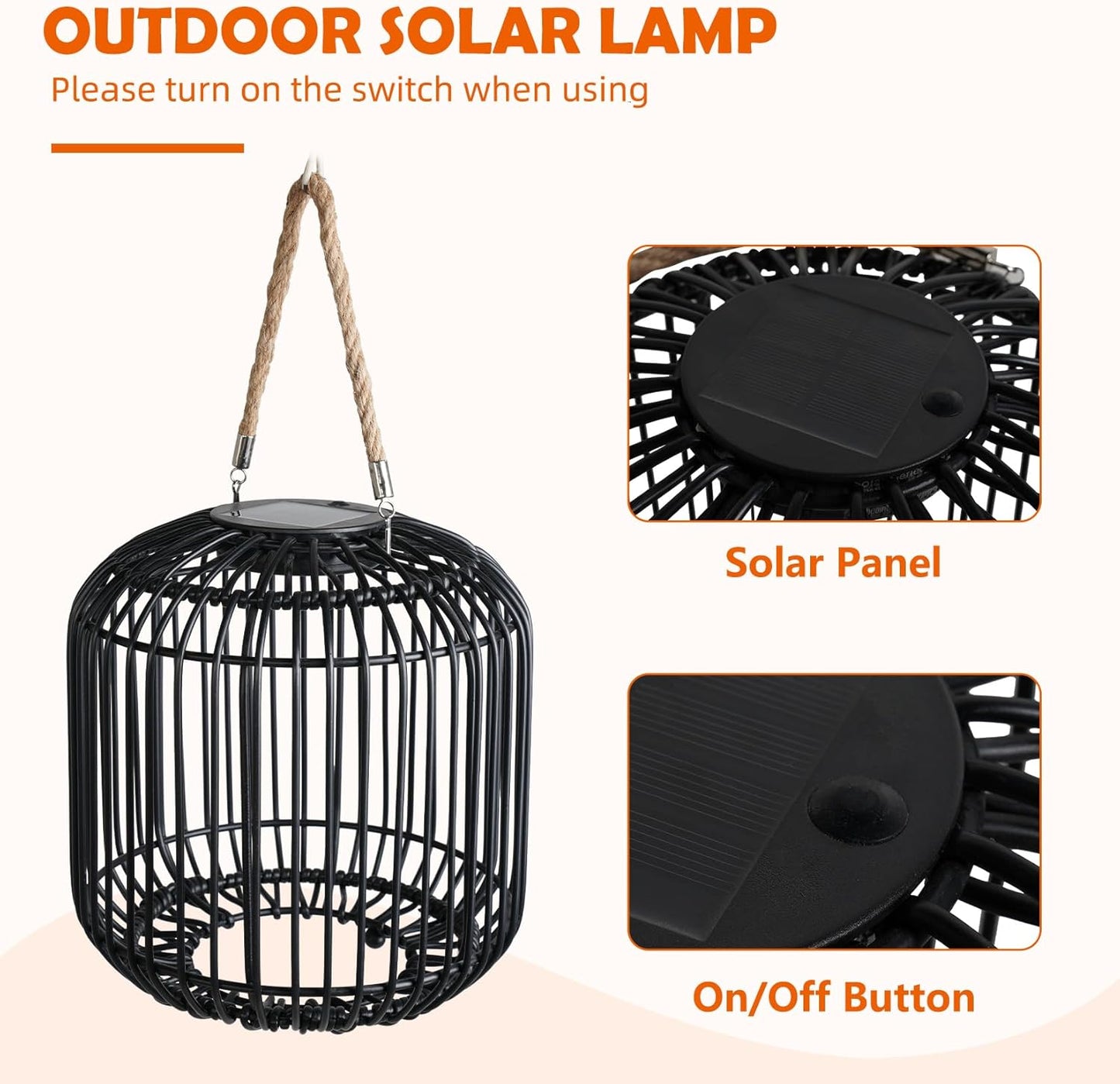 Solar Yard 1-Pack Outdoor Solar Lamp, Water-Resistant Lights for Outside Hanging Lantern Table Lamp Lights Decoration for Garden, Yard, Patio, Porch, Trees, Pathway, Black