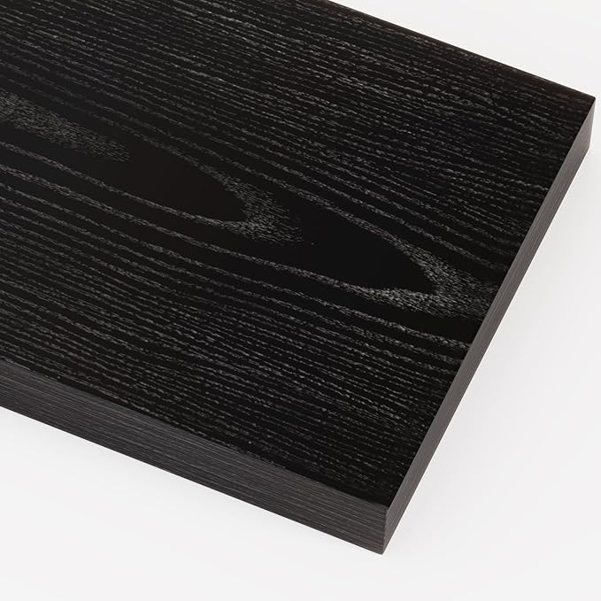 Heimlove 12 Inch Deep Floating Shelves, 12 x 12 inches Long Wall Shelf, Large Extra Display Shelf & Storage Shelf, Rustic Wood Wall Shelves for Fireplace Mantel, Black - 2Pack