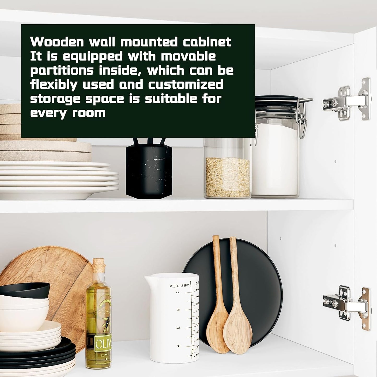 White Laundry Room Cabinets and Storage with 4 Doors and Utility Adjustable Shelf,Gabinetes Para Cocina Cupboard Kitchen Organizers and Storage Pantry Wall Mounted 12.4"D x 47.2"W x 19.7"H