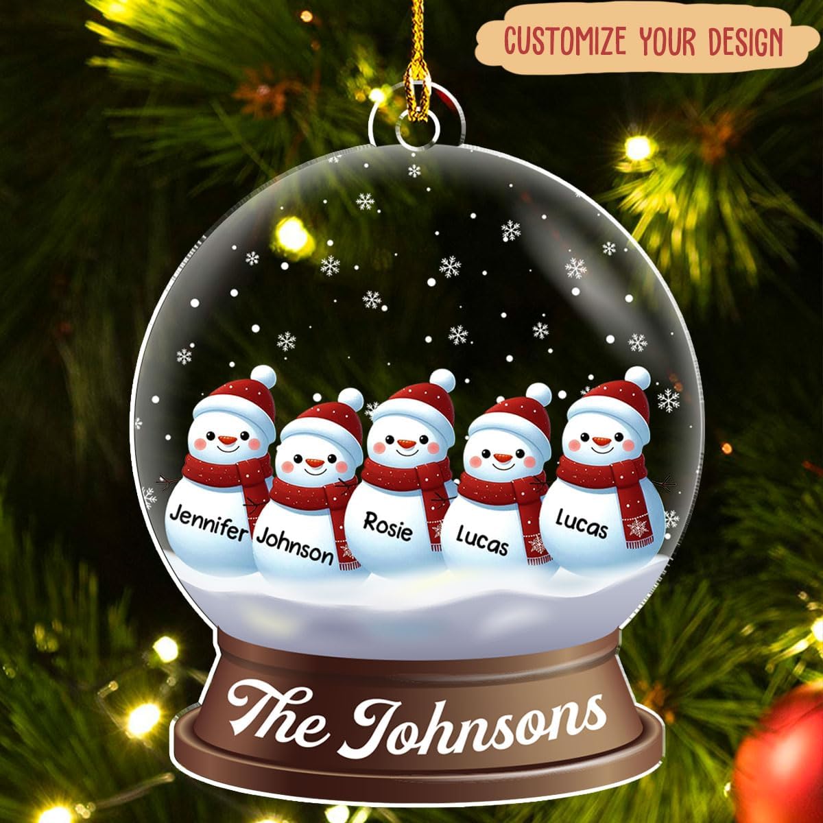 Personalized Family Christmas Acrylic Ornament 2024 - Custom Name Snowman Family Members up to 10 People, Snow Globe Ornament Gifts for Family Tree Decoration (A03, 3 Names)