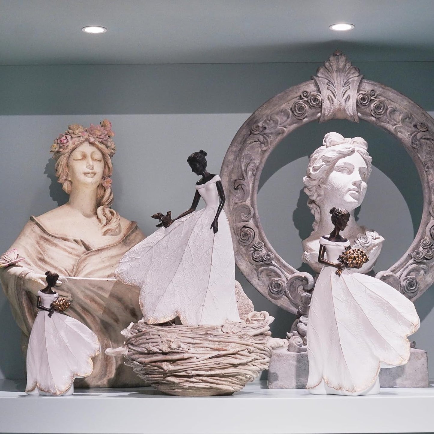 Guichifun Fairy Statue Collection Home Decoration - White Leaf Angel Girls Resin Home Decor for Outside or Inside Rustic Garden Outdoor Yard Decorations Figurines Memory Gift 7.5 x 4.5 x 11.5 Inch