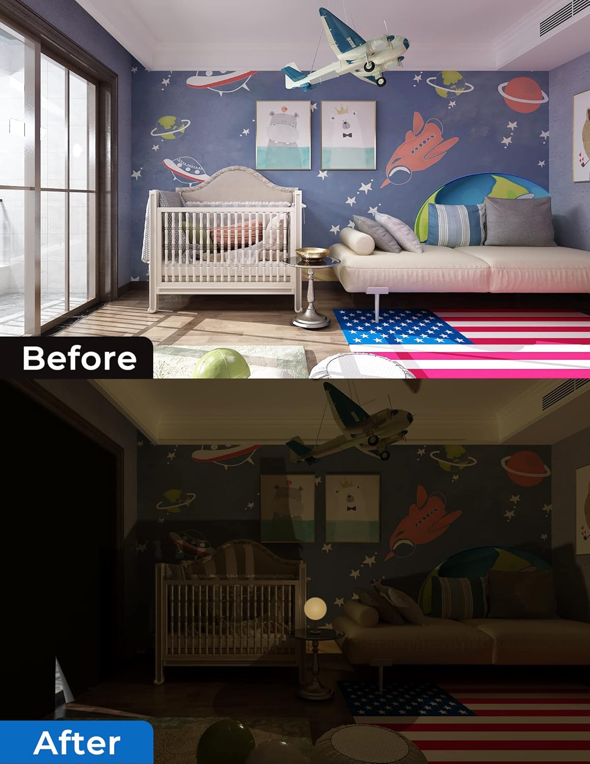 Sumobaby Blackout Curtains for Bedroom Portable 50"x57",No Drill Black Out Shades with Upgraded Hook&Loop Tapes,100% Blackout Window Cover,Easy to Cut Fit Blinds for Bedroom,Nursery(2 Panel,Black)